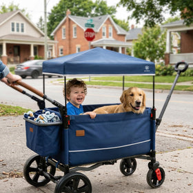 UPF50-plus canopy shields from sun exposure during outdoor use