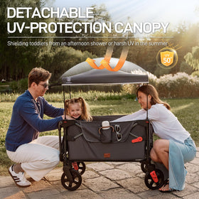 Anti-shock wheels on EVER ADVANCED Wagon Stroller for smoother rides on uneven ground