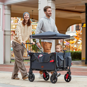 Detachable UV canopy on EVER ADVANCED Wagon Stroller shielding kids from sun