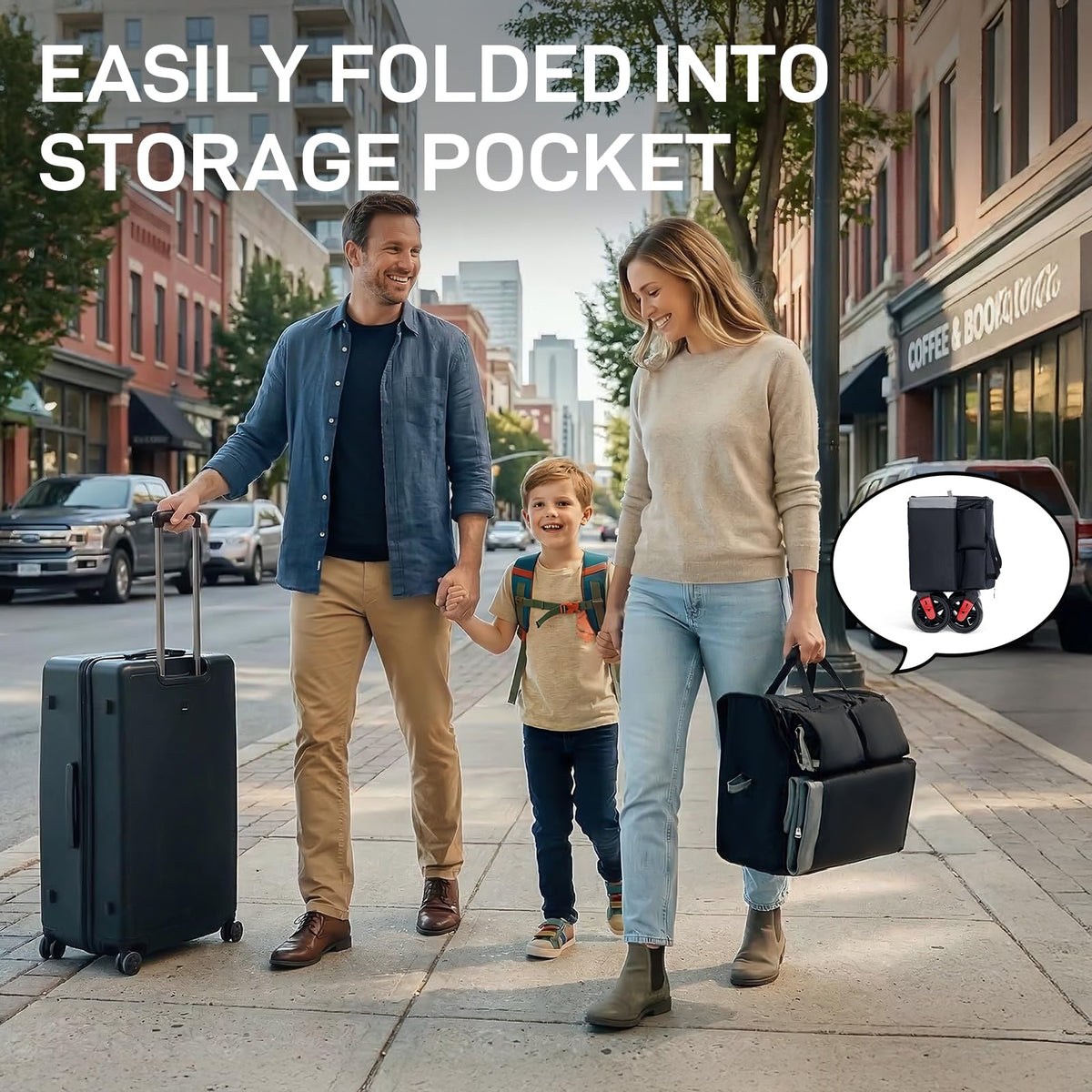 EVER ADVANCED Wagon Stroller with adjustable push and telescopic pull handles for comfort