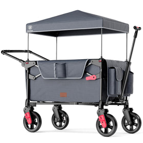 EVER ADVANCED Wagon Stroller in compact one-step fold saving trunk space with two seats