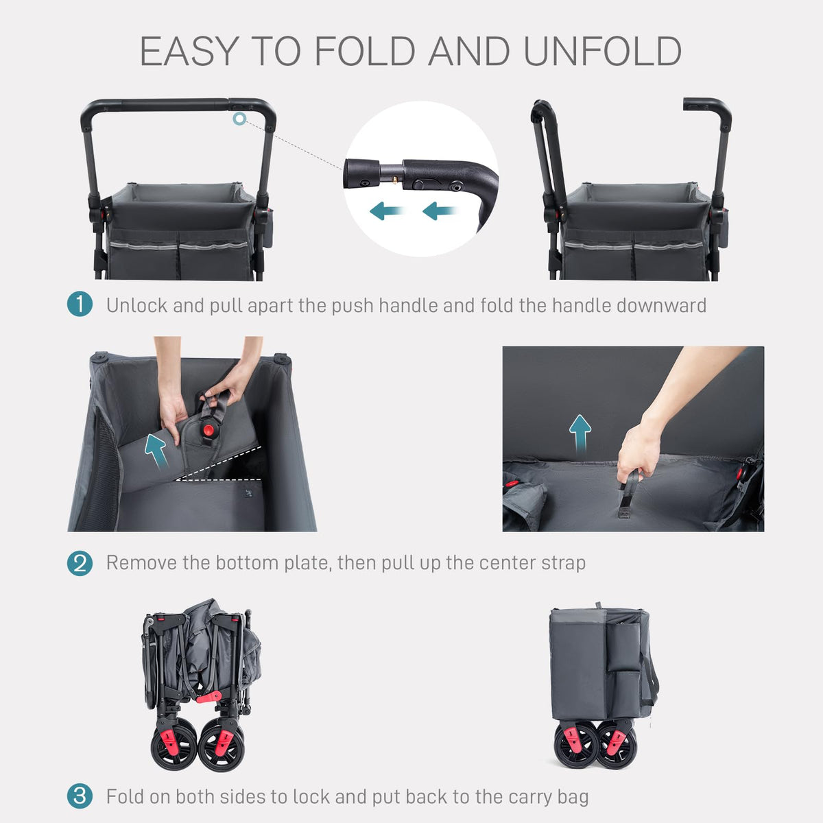 Storage pockets on EVER ADVANCED Wagon Stroller for snacks and toys