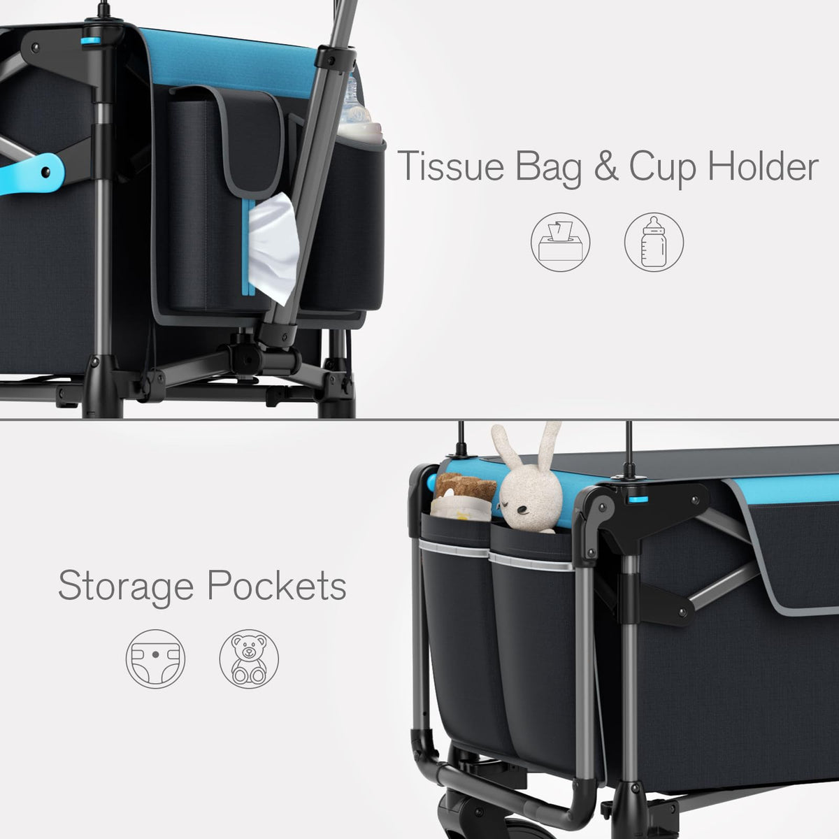 EVER ADVANCED wagon-stroller travel-beach-ready blue, versatile for trips and park days