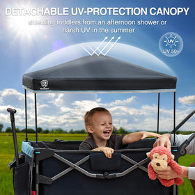 EVER ADVANCED wagon-stroller two-kids front-back-side-pockets blue, quick access to snacks and toys