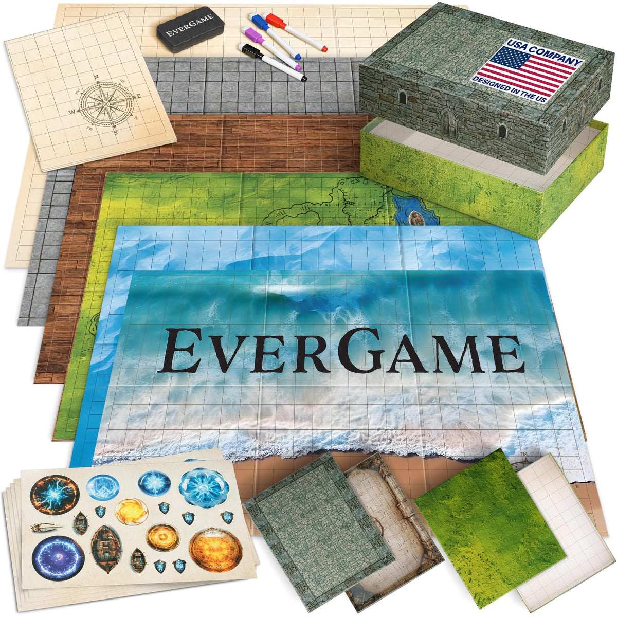 EverGame 10 DND game mats for versatile terrain setup.