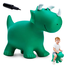 EVERICH TOY blue dinosaur bouncer front view for energetic play and imaginative fun.