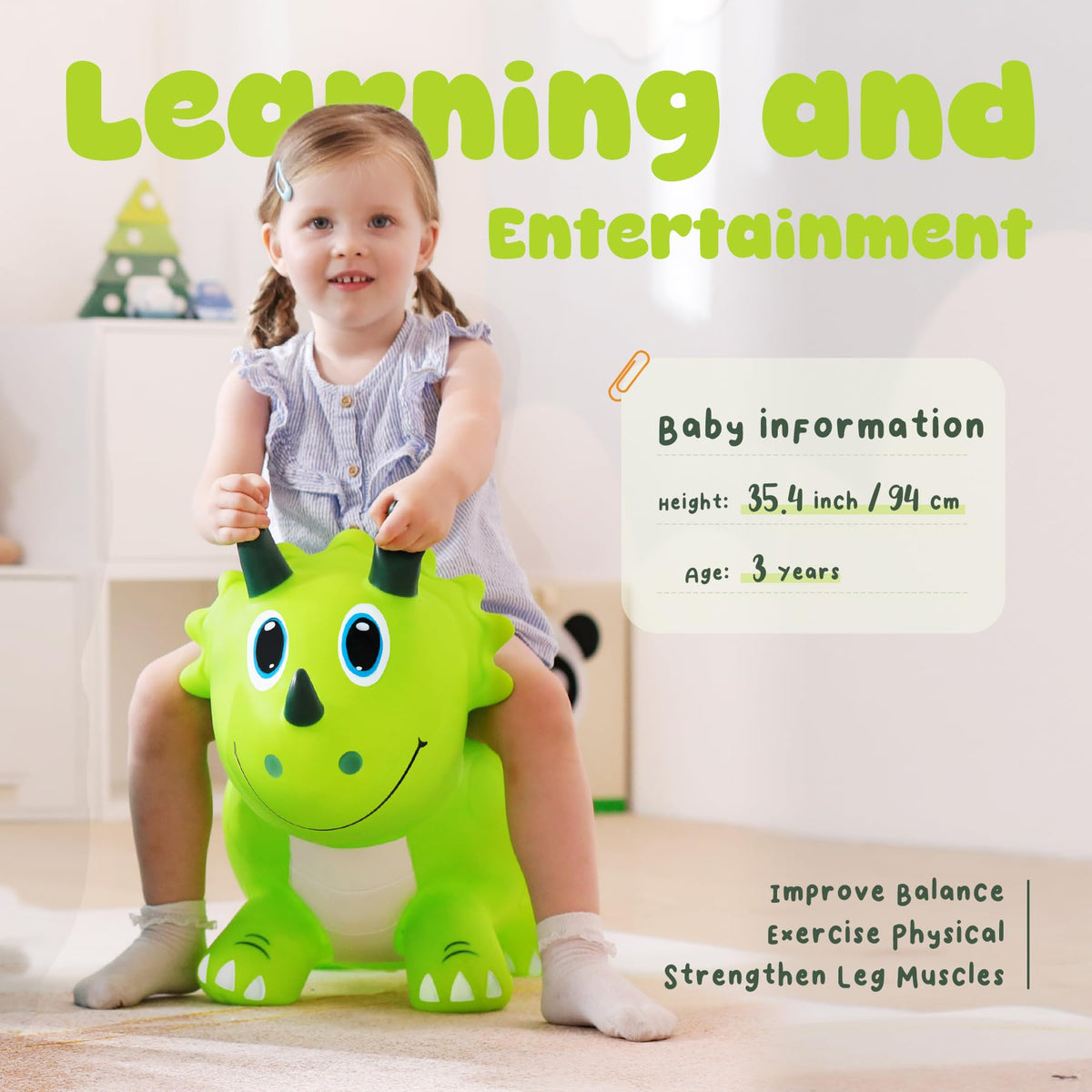 Everich Toy Dinosaur Bouncer inflation closeup with easy setup