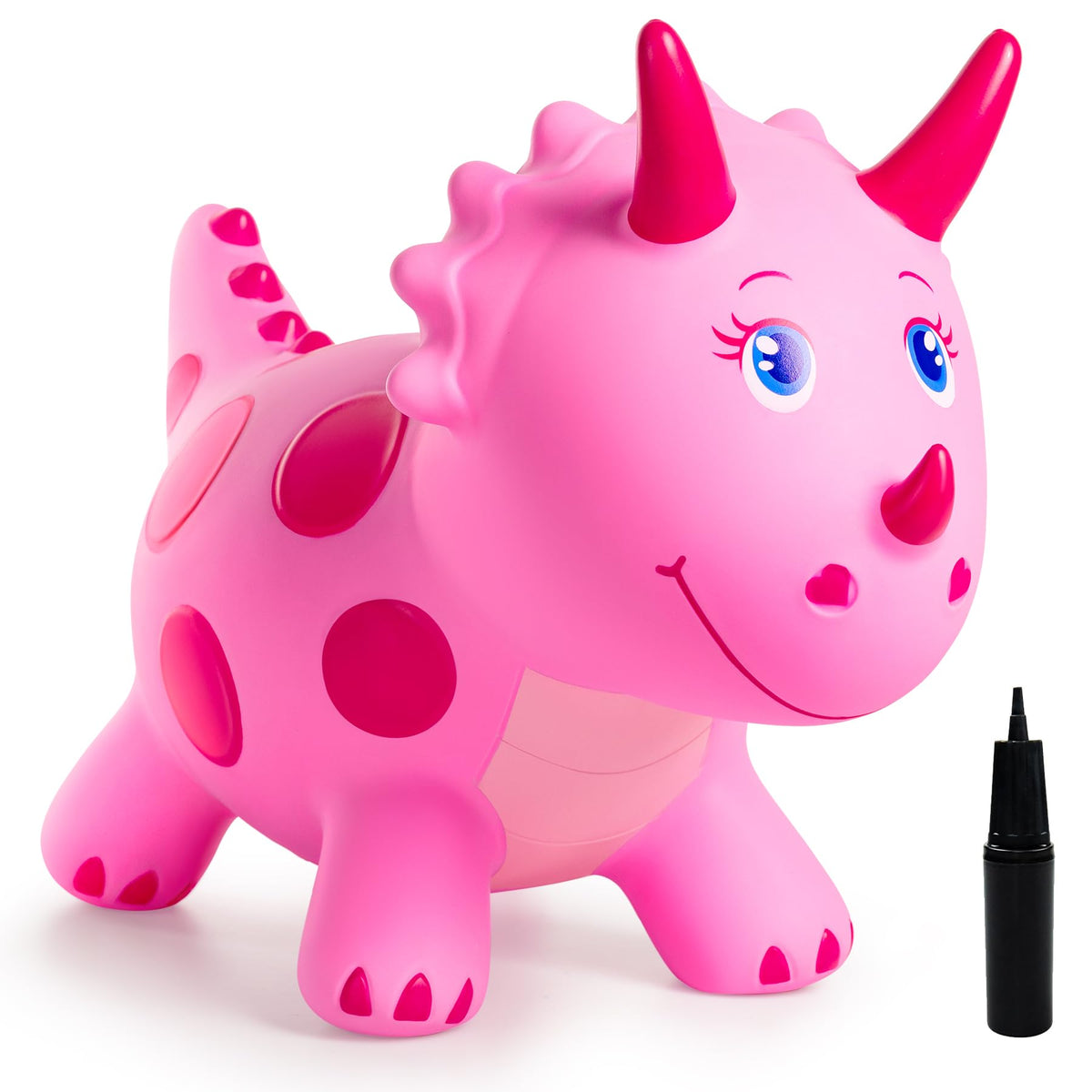 Everich Toy pink triceratops bouncy ride-on for active play.