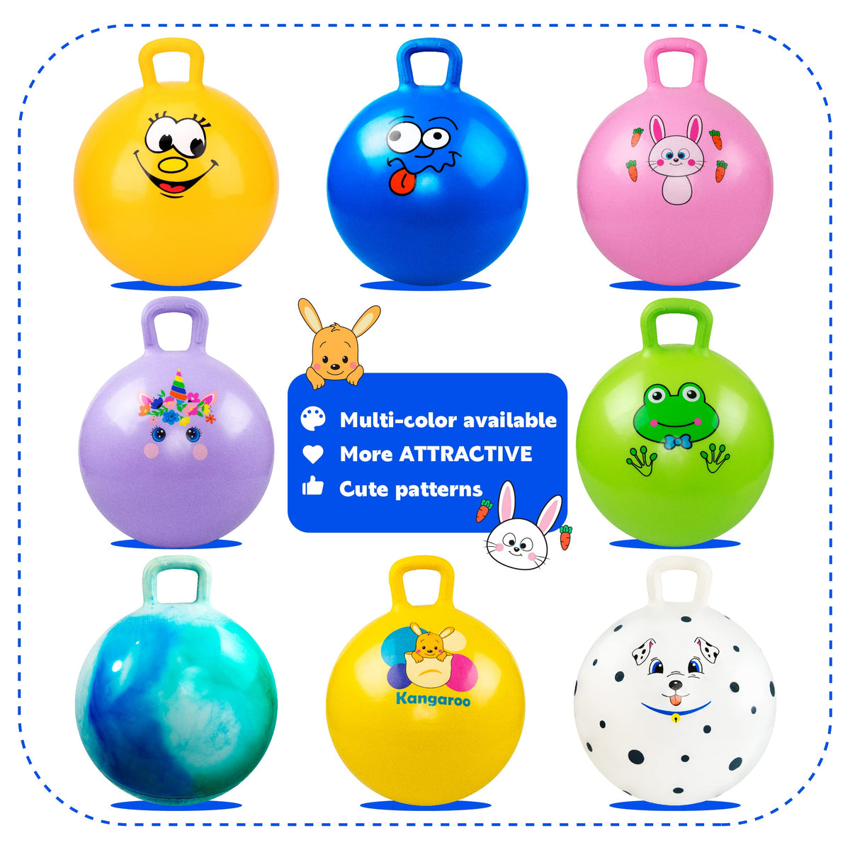 Everich Toy hopper ball with colorful patterns to spark imaginative play.