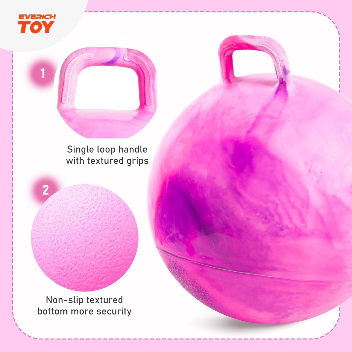 EVERICH TOY Hopper Ball ergonomic handle keeps small hands secure during hops.