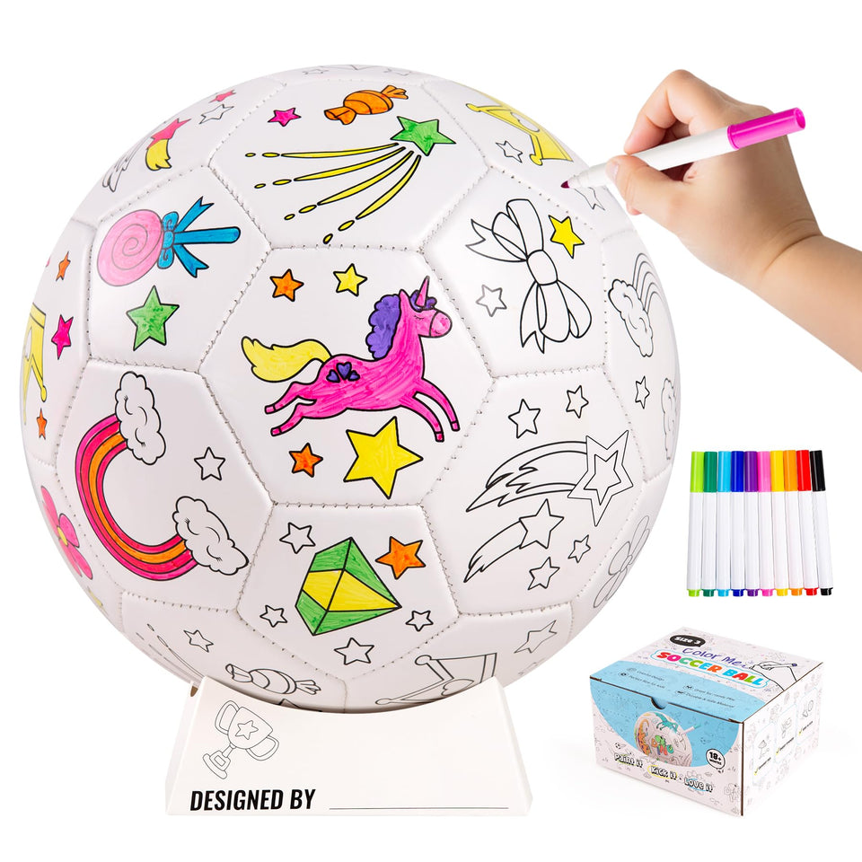 EVERICH TOY paint-your-own soccer ball with unicorn theme inspires imagination and color creativity.