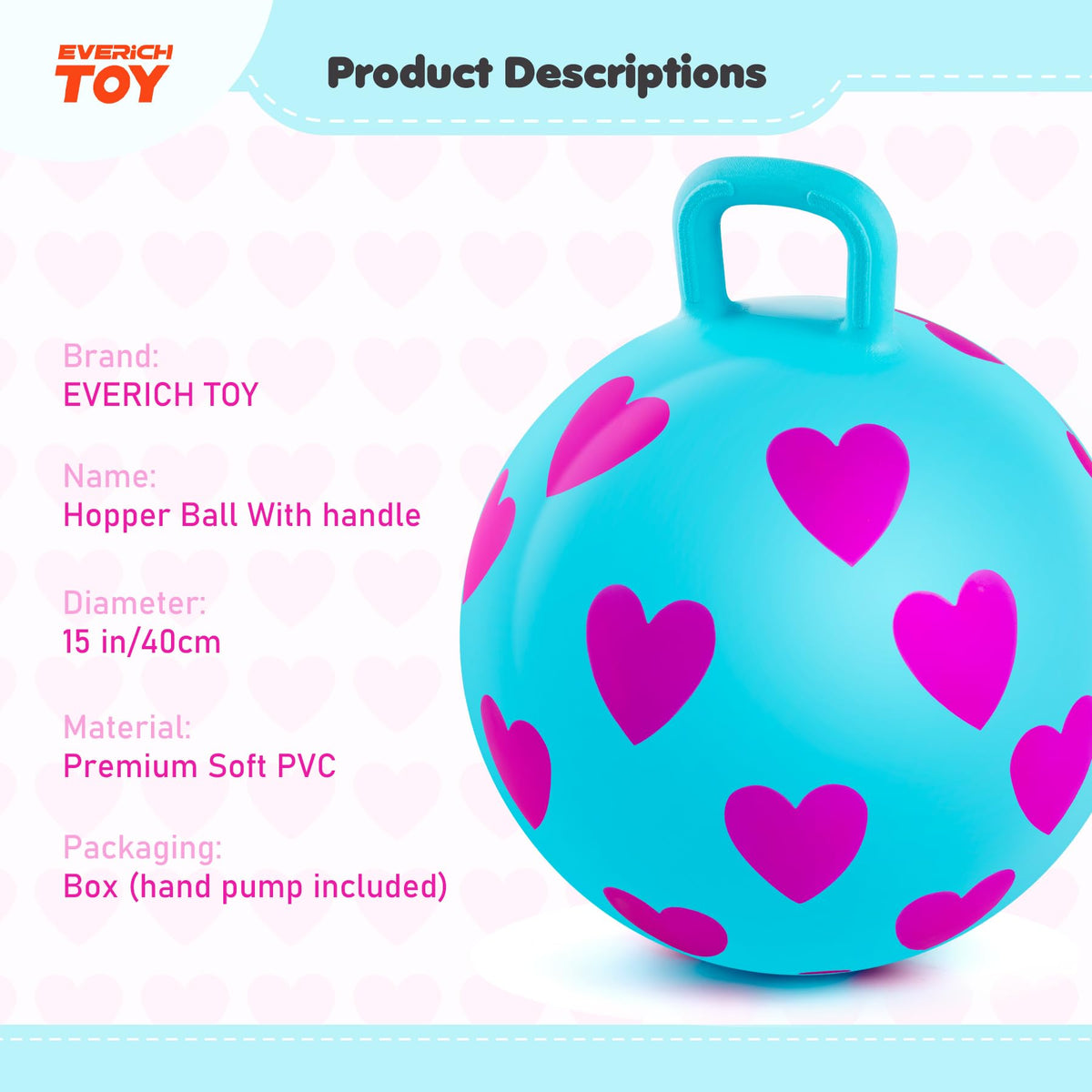 EVERICH TOY sit-on bounce ball with handle aids steady grips during bouncing