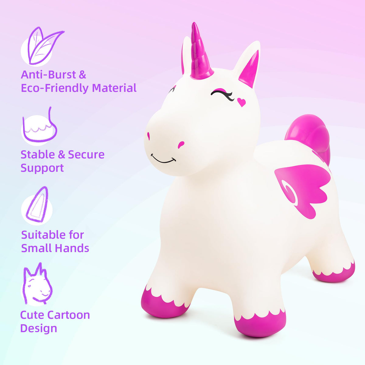 EVERICH TOY unicorn hopper includes a soft handle for small riders.