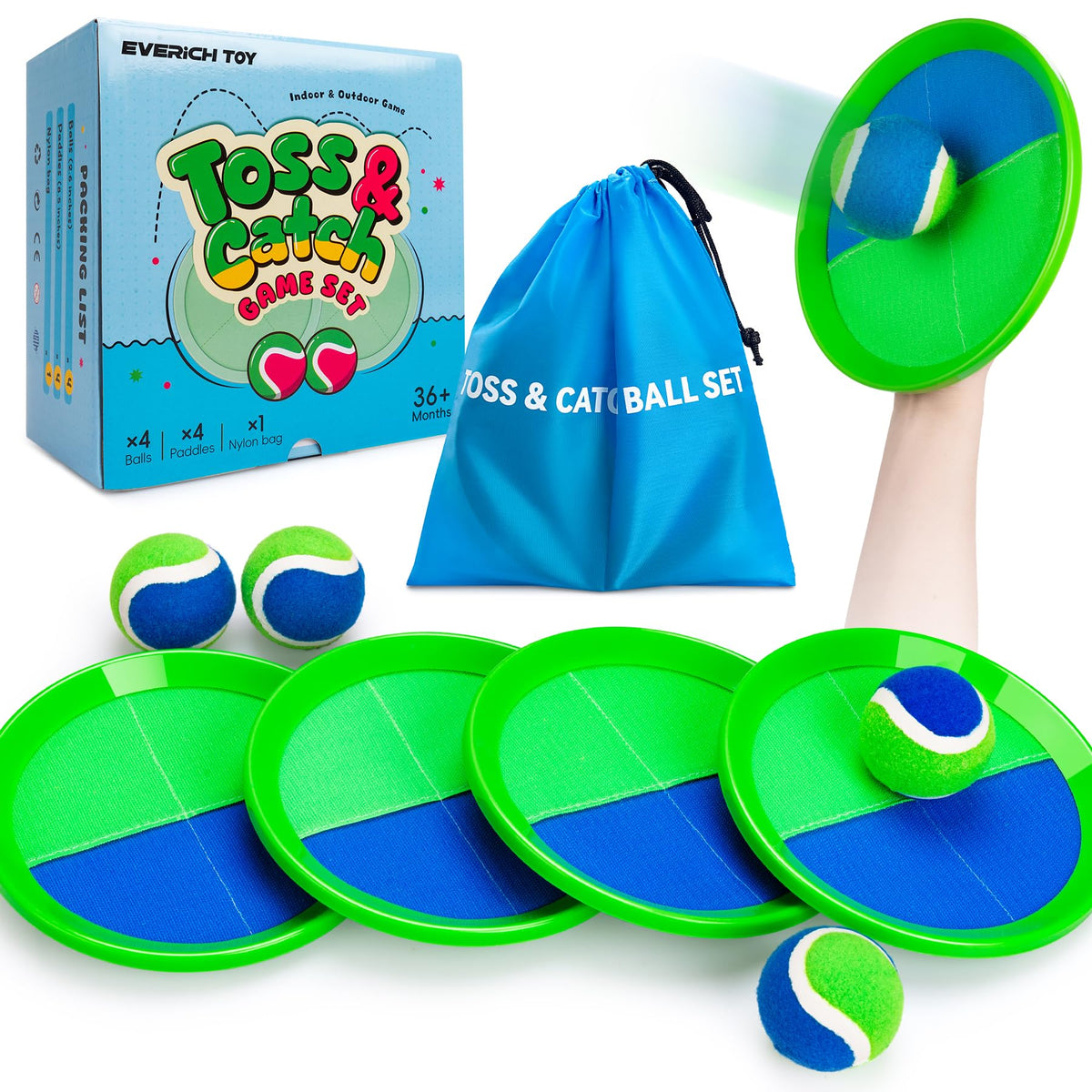 EVERICH TOY toss and catch paddles for family backyard play.