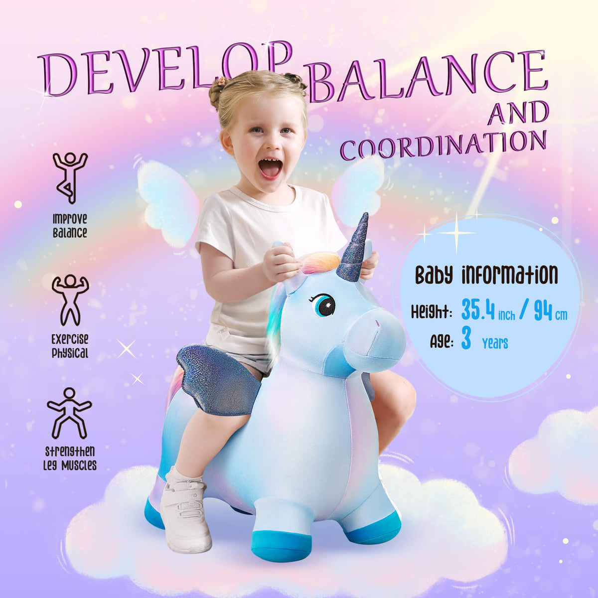 Everich Toy Unicorn Bouncy Hopper includes free pump for quick setup