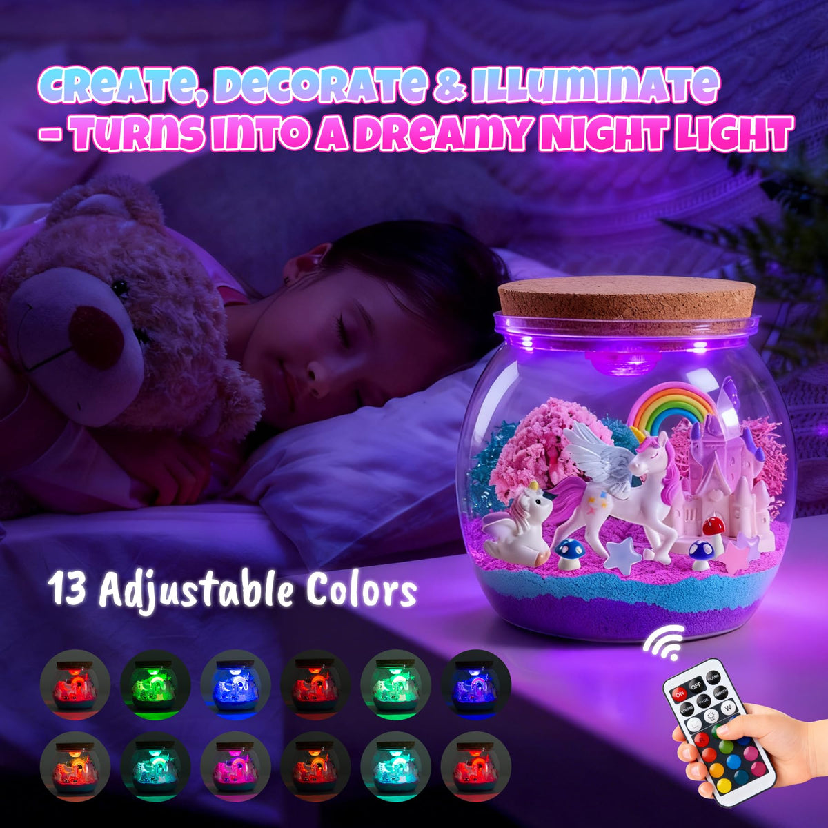 EVERICH TOY unicorn terrarium with crystals and castle sparks storytelling play.