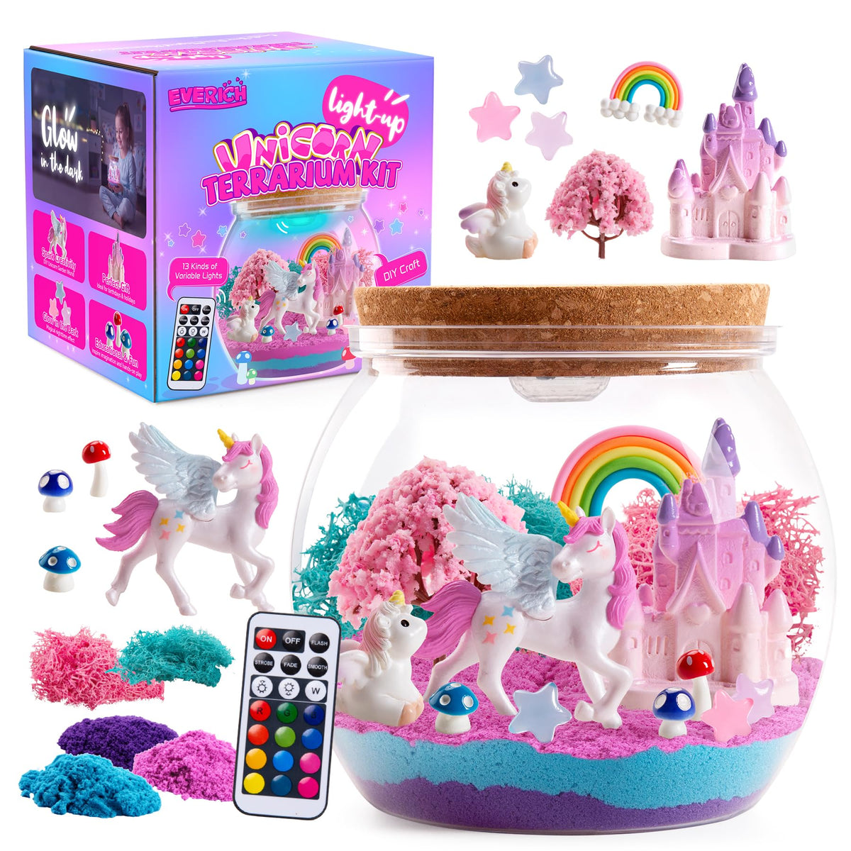 EVERICH TOY Unicorn Terrarium Kit with vibrant colors for imaginative, screen-free play.