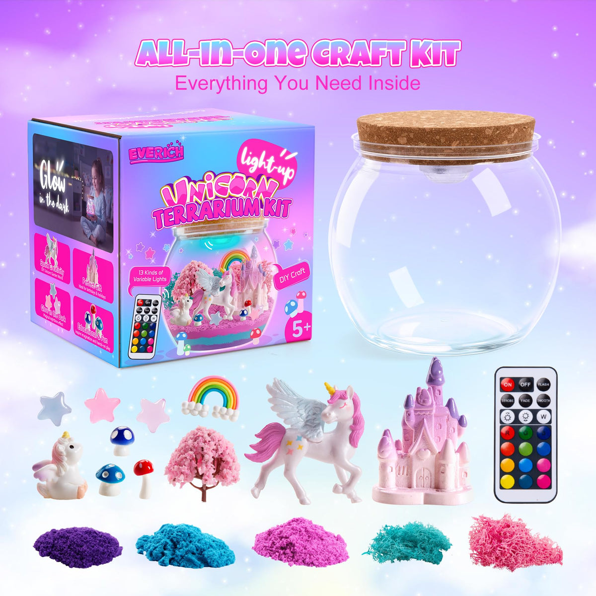 EVERICH TOY unicorn terrarium night light creates a cozy bedtime ambiance.