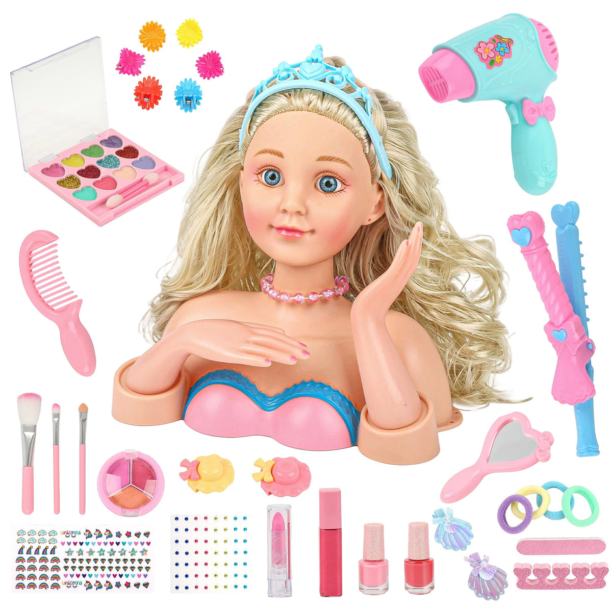 Everideals hair styling doll head with tools for imaginative play and styling practice