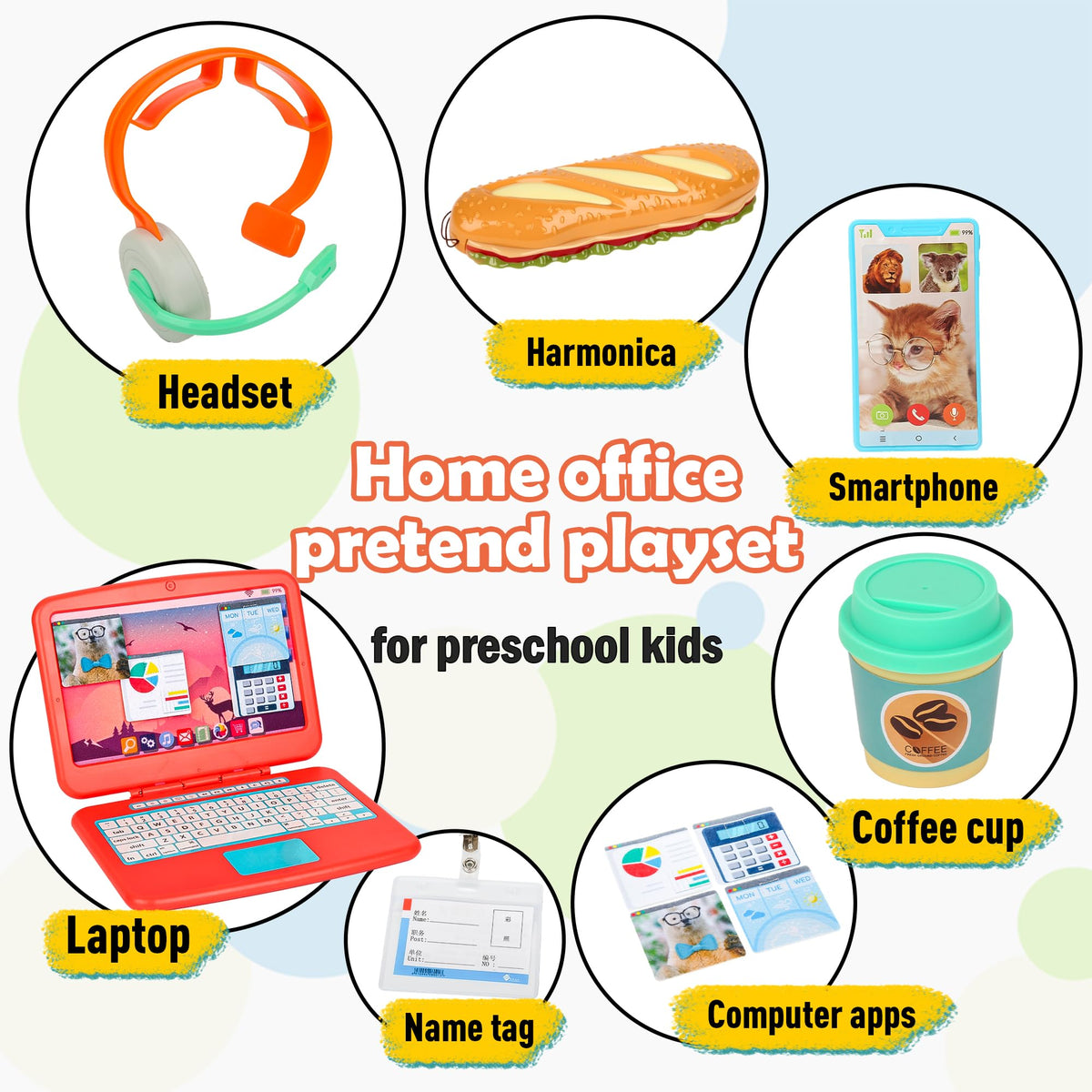 Everideals pretend-play home office cellphone enables pretend calls and dialogue.
