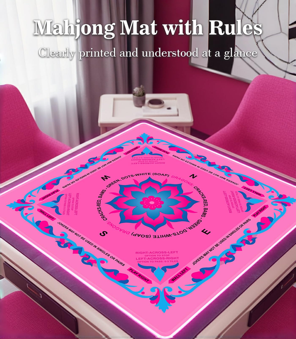 EVERSHOW pink table setup shows built-in rules for beginners