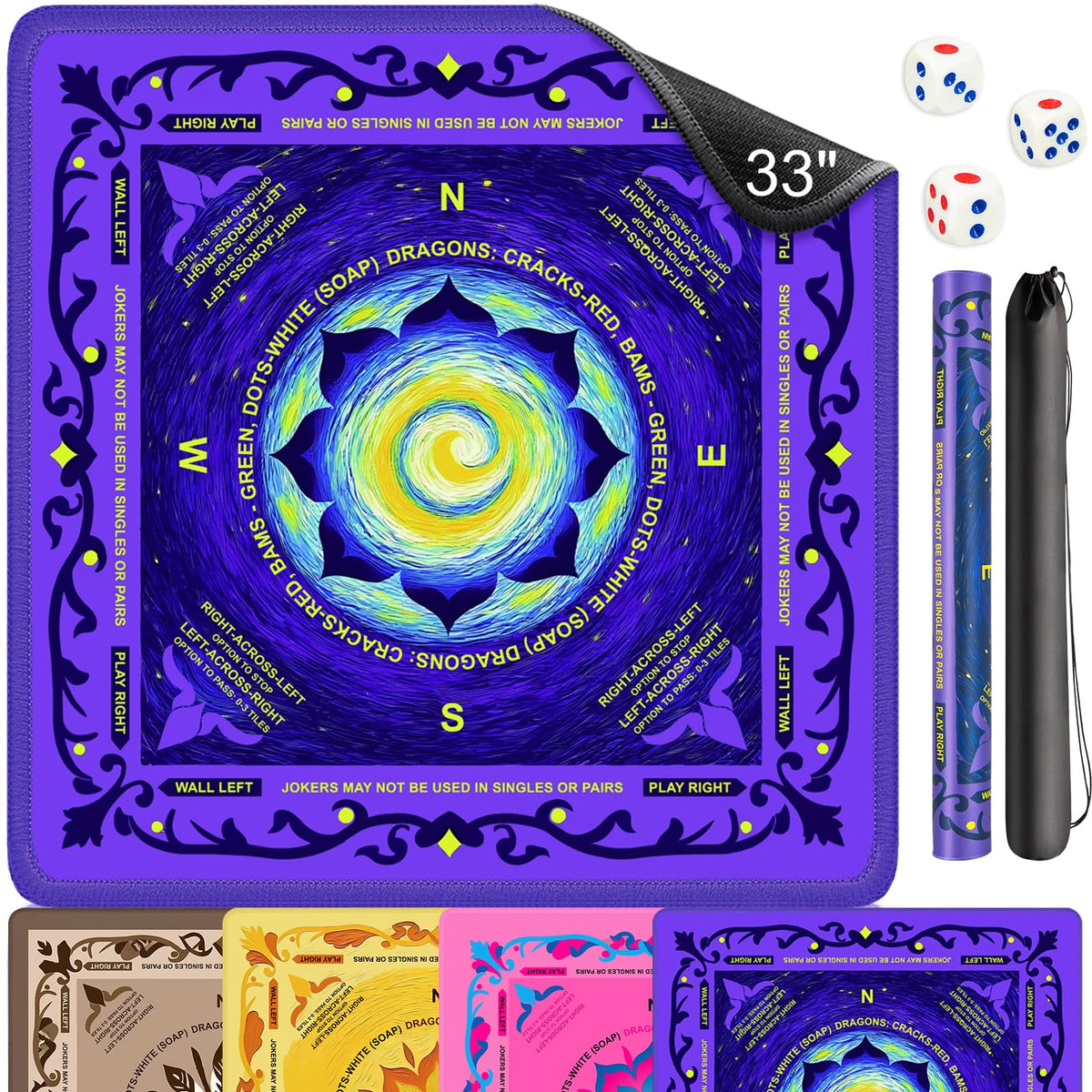 EVERSHOW Neoprene Mahjong Mat 33x33 for smooth tile play and reduced clacks.