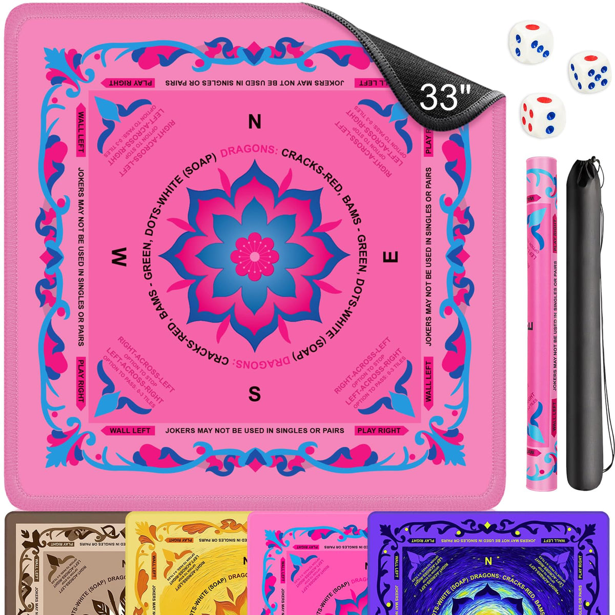 EVERSHOW pink neoprene Mahjong mat ready for quiet play and protection