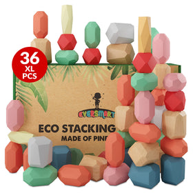 EVERSMART 36-piece wooden stacking blocks hero shows safe, early learning play