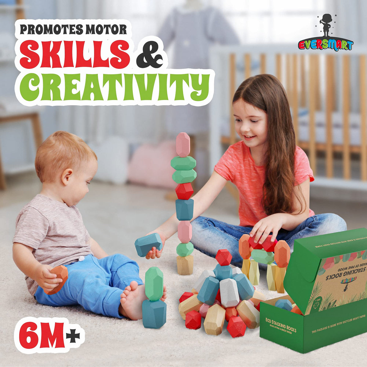 EVERSMART wooden blocks closeup smooth finish enhances tactile learning