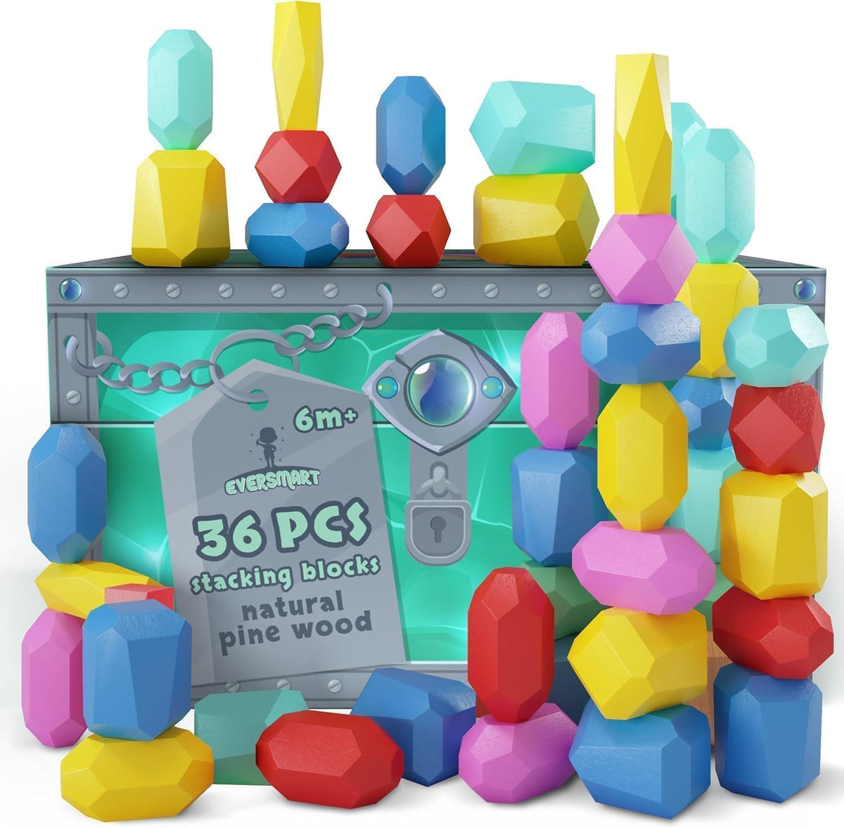 EVERSMART Wooden Stacking Blocks set – colorful, safe blocks for imaginative play