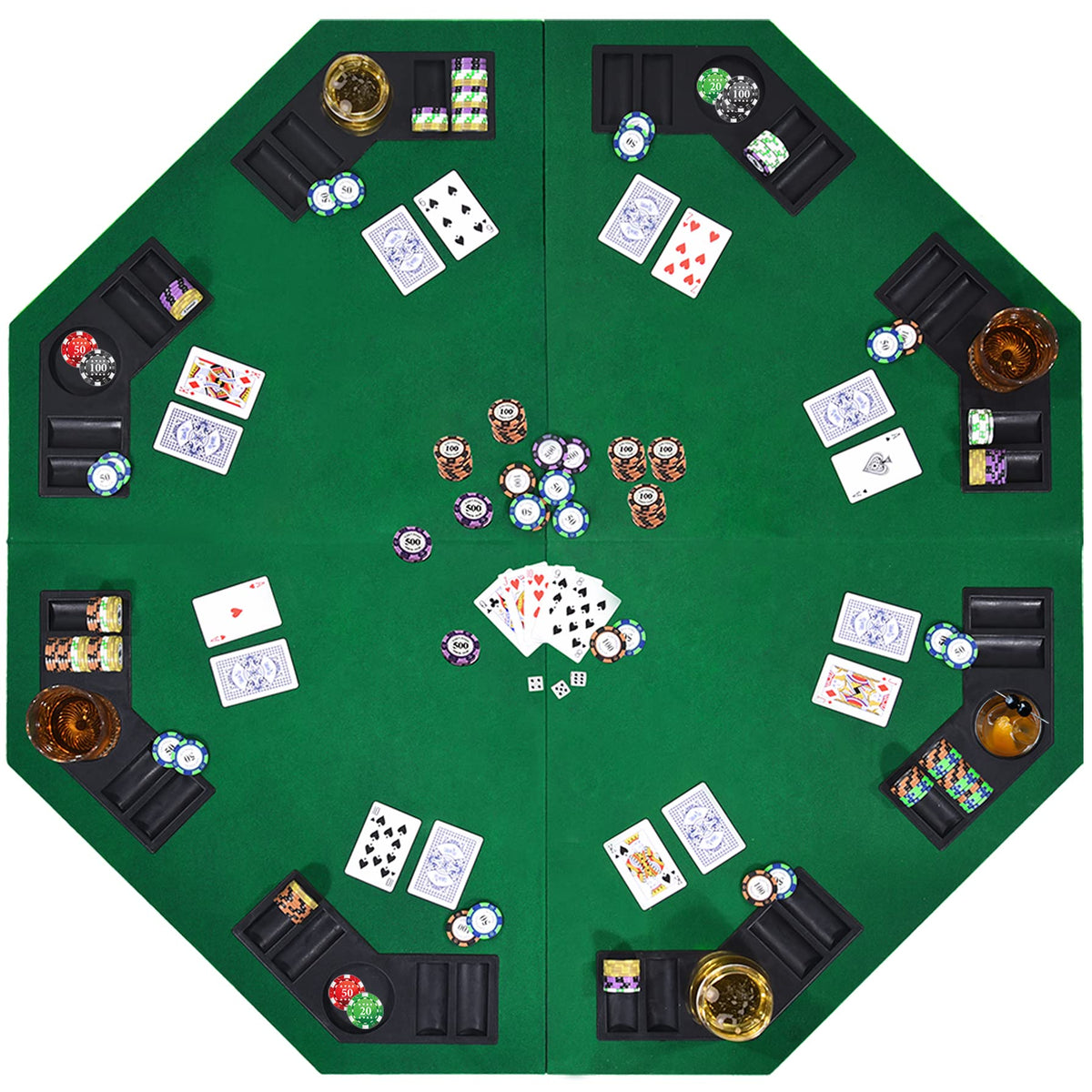 EVIEUN 48-inch foldable table top with eight seats for social casino-style games.