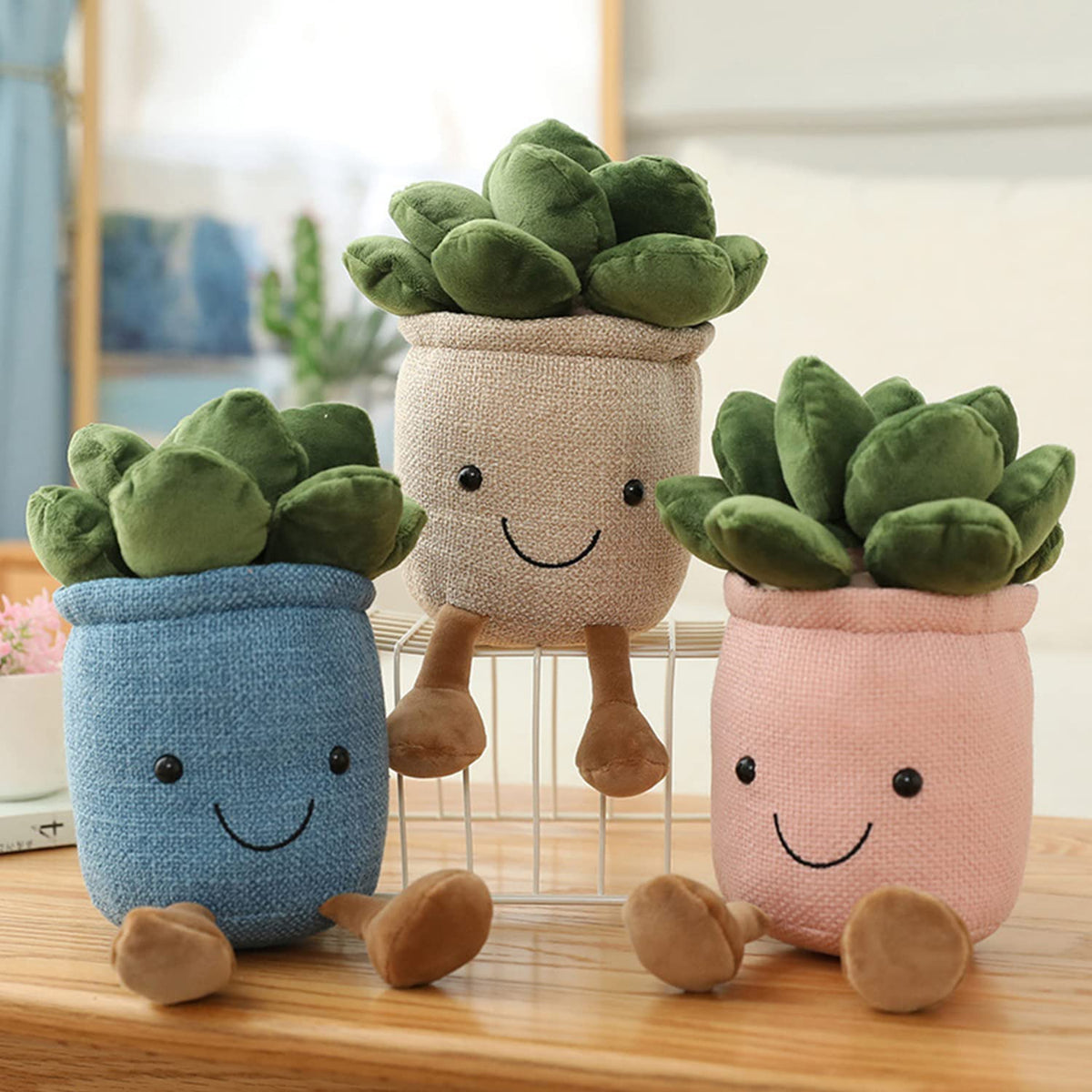 Evlooe succulent plush toy white pot, lifelike detail enhances cozy home decor.