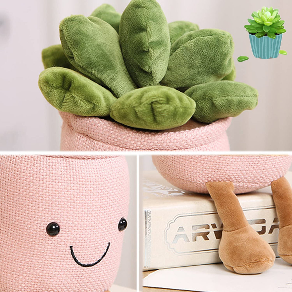 Evlooe succulent plush trio, cute set ideal for kids' rooms and shelves.