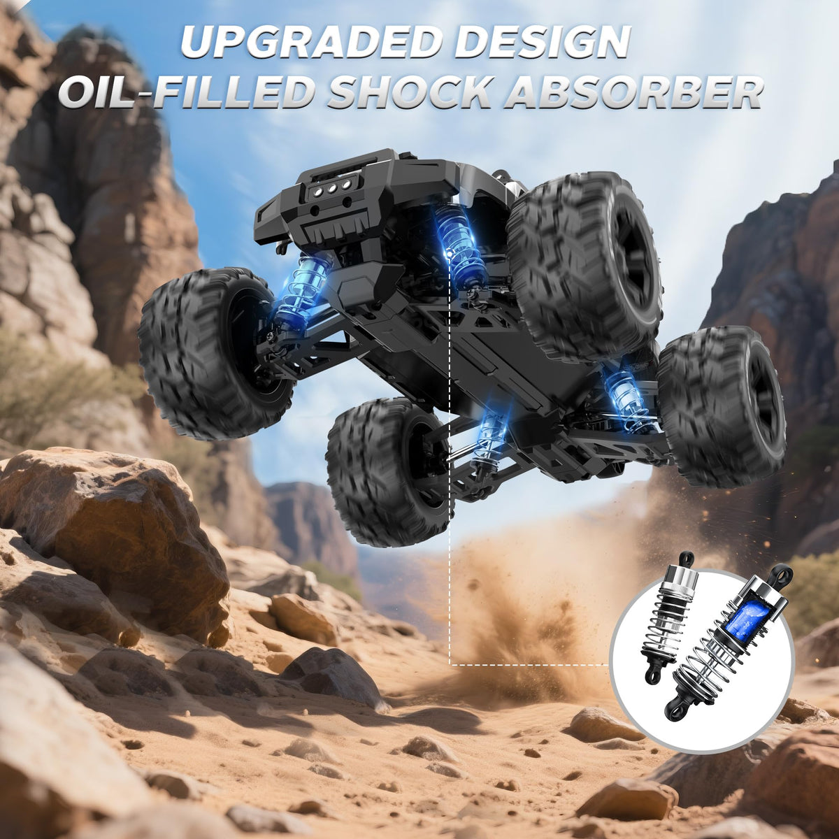 Evmore 1/16 brushless RC car motor detail showcases 3800KV power for high-speed action.