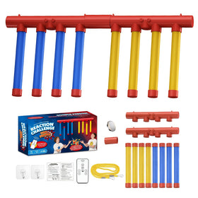 EVOCKAY Dual Player Reaction Stick Game setup with a wooden body ready for play.