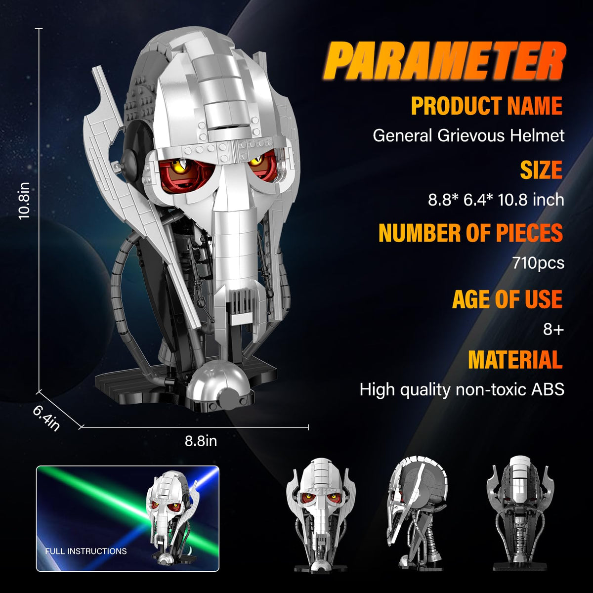 EvoFTIOR General Grievous helmet with printed instructions for confident assembly
