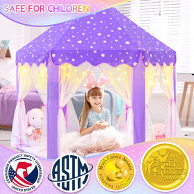 EVOIONOS purple tent star lights inside create a magical glow for playtime.
