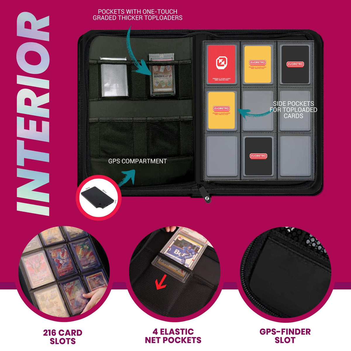 EVORETRO Toploader Binder fits 3x4 top loaders and PSA slabs securely.