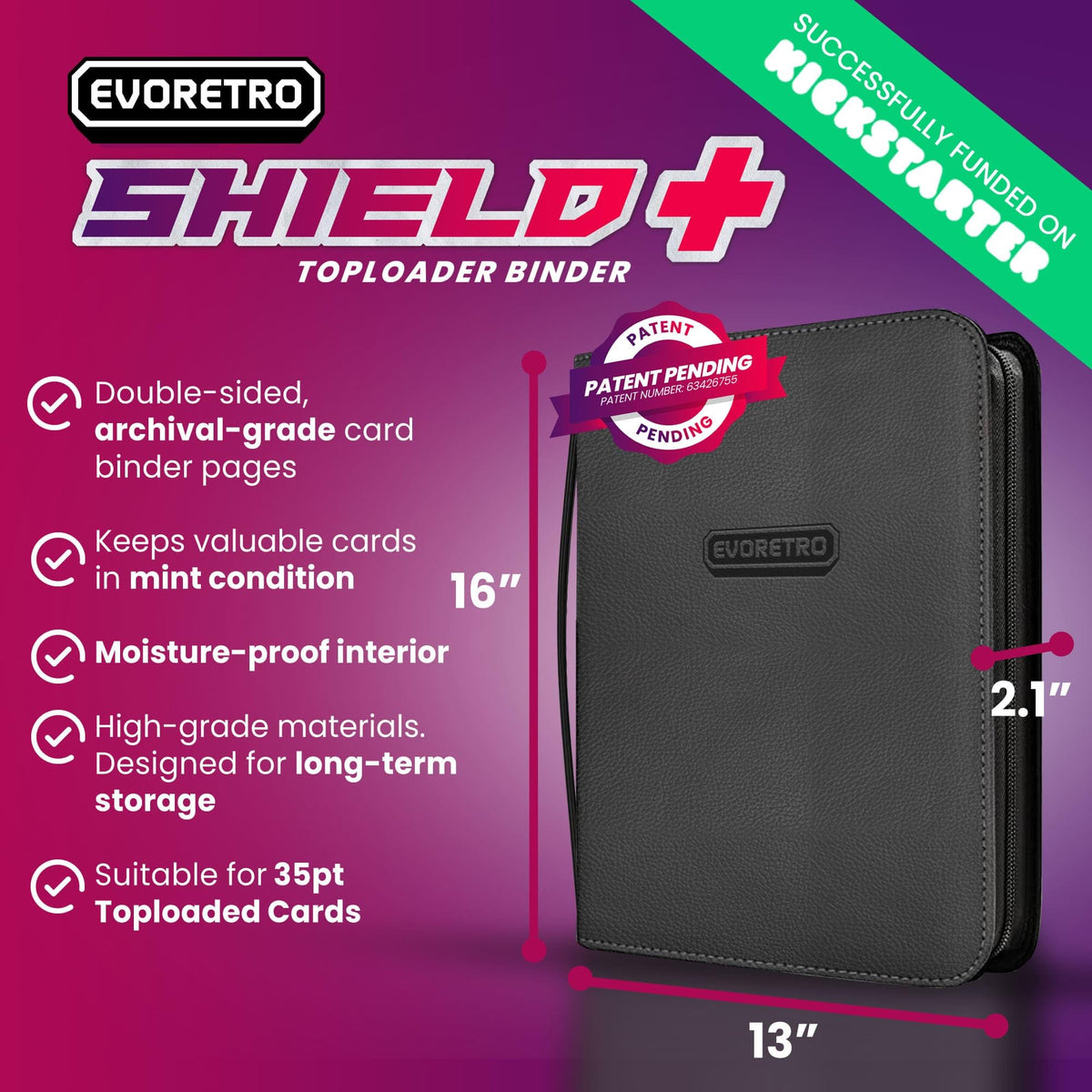 EVORETRO Toploader Binder interior silica gel helps prevent moisture buildup.