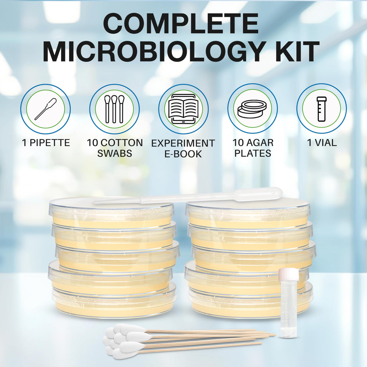 Evviva Sciences kit featuring cotton sticks for safe sampling and learning.