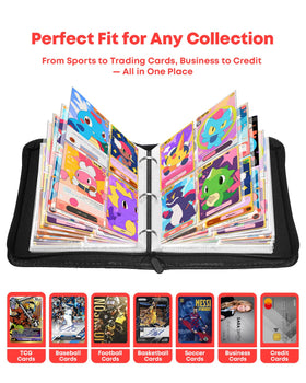 Excdesolns binder four-pocket layout highlighting organized storage efficiency for collectors.
