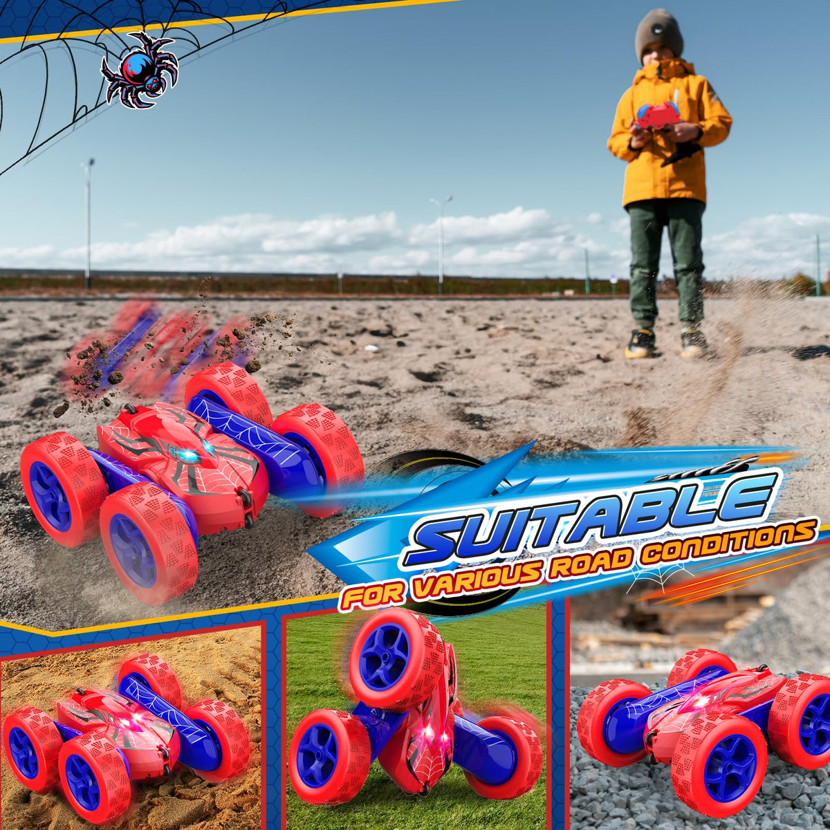 Excitobo RC car 2.4GHz anti-interference remote enables multiplayer racing.