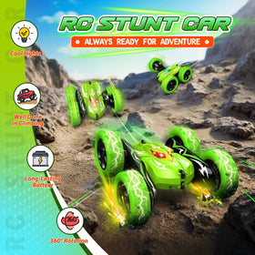 Excitobo RC car performing a 360 flip for dynamic stunts