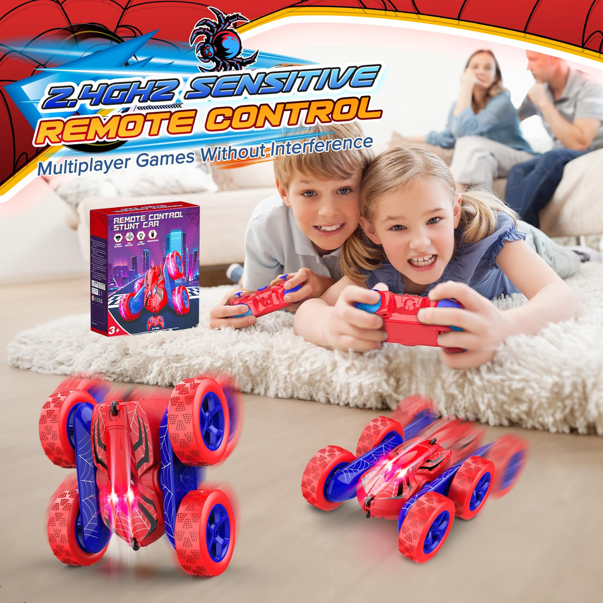 Excitobo RC car all-terrain tires absorb shocks on grass, concrete, and sand.