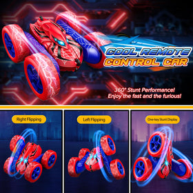 Excitobo 360-stunt-master shows spins and upright driving for dynamic play.