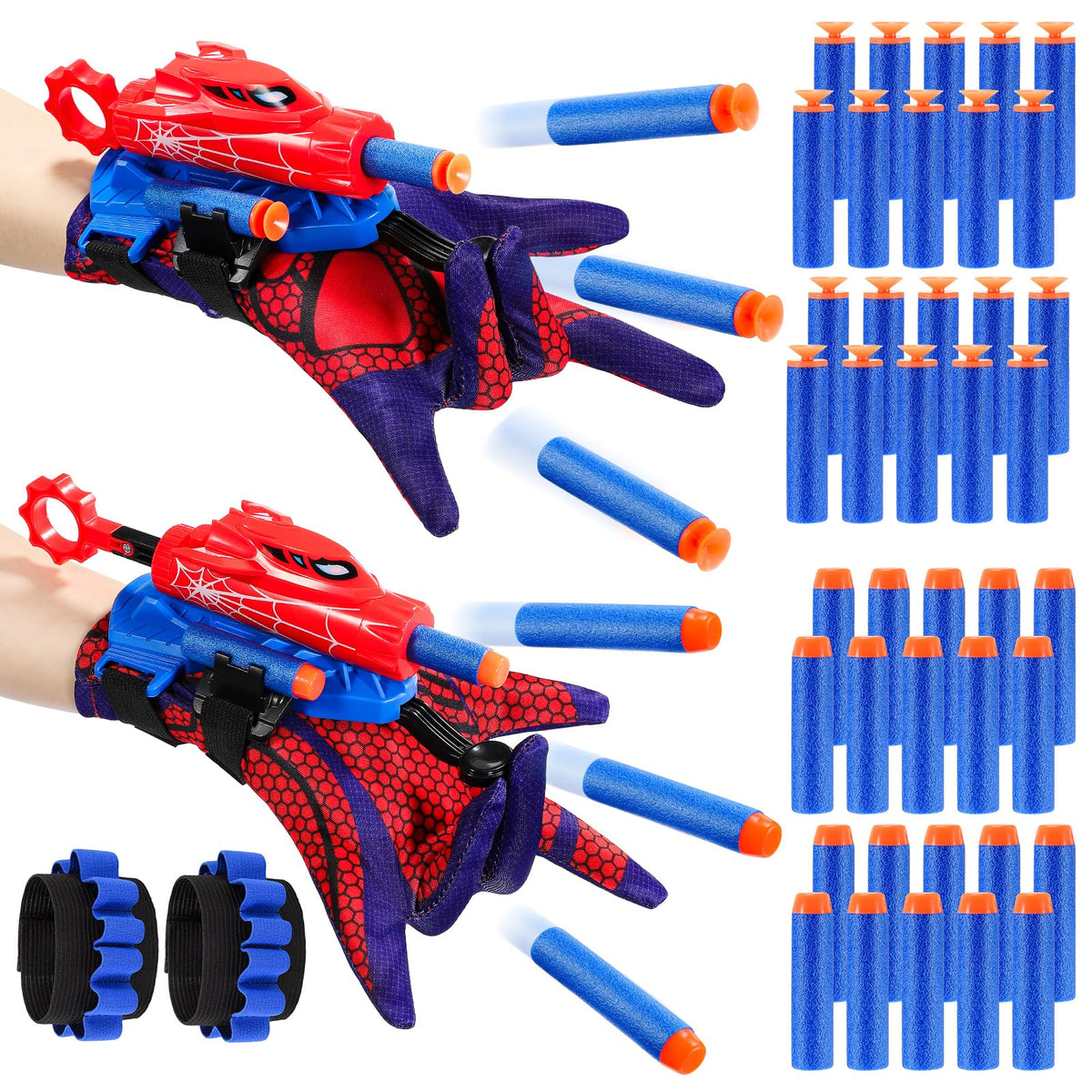 Excitobo superhero web shooter set showing dual launchers for imaginative action play