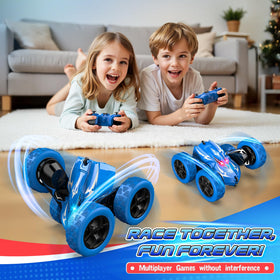 Excitobo RC car top-down view highlighting double-sided flip capability.