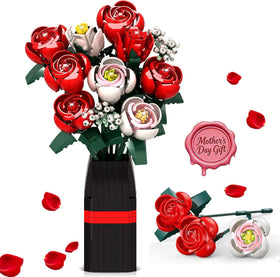 EXCOUP rose bouquet blocks with vase for lasting home decor