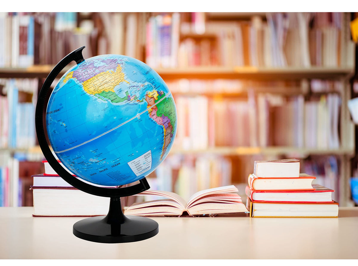 Exerz 12-inch desktop globe fits compact study spaces and desks.