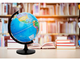 Exerz 12-inch desktop globe fits compact study spaces and desks.